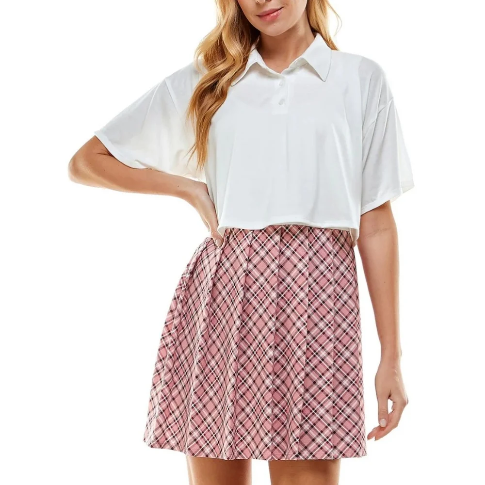 NWT Dress Set 2-Piece Kingsron Grey XL Pink Plaid Set Coords Cute Bn-3055